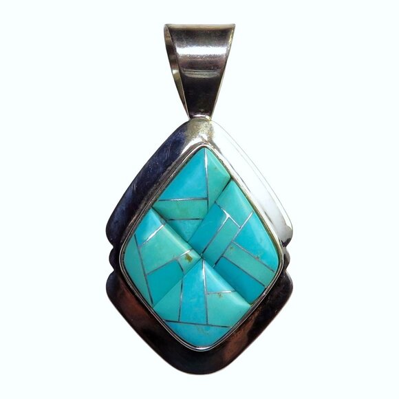 Jay King DTR 925 Sterling Silver Turquoise Gemstone Inlay Pendant - Picture 2 of 7